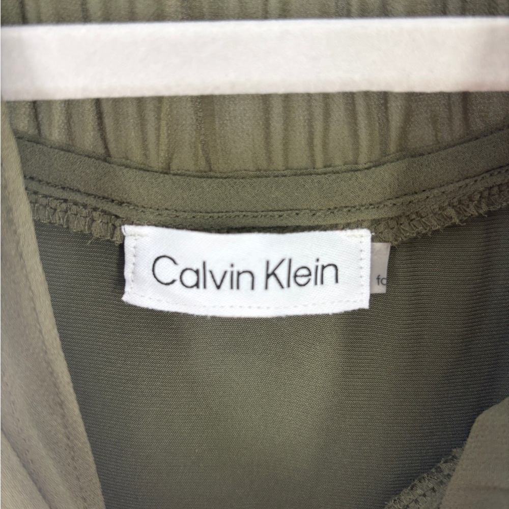 Calvin Klein Dark Green Ruffle Neck Blouse - Picture 2 of 6
